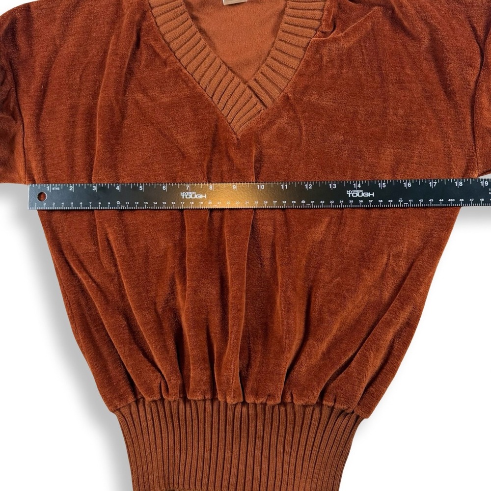 Vintage Fashion Tree Rust Brown Velour V-Neck Balloon Sleeve Sweater Large 4549 - Picture 6 of 7